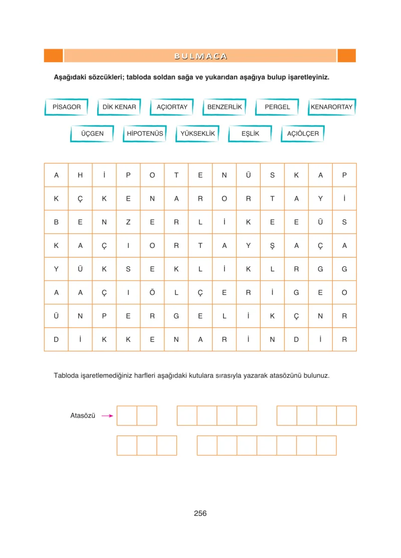 8. Sınıf Matematik Ders Kitabı Cevapları Ada Yayınları Sayfa 256