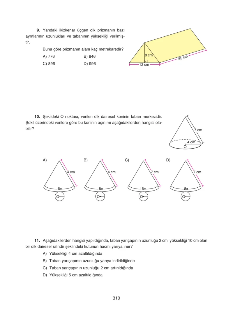8. Sınıf Matematik Ders Kitabı Cevapları Ada Yayınları Sayfa 310