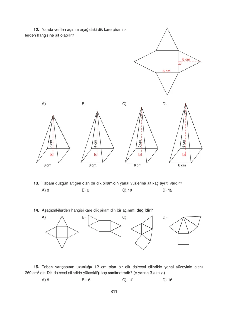 8. Sınıf Matematik Ders Kitabı Cevapları Ada Yayınları Sayfa 311