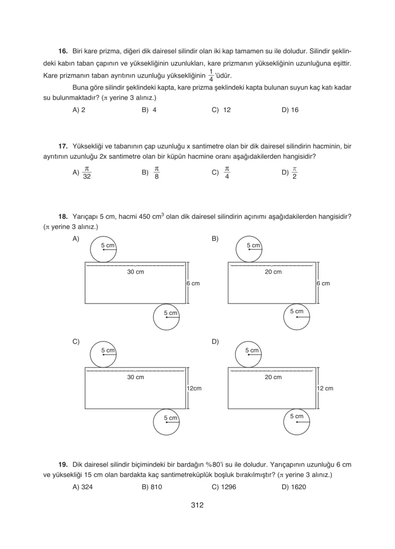 8. Sınıf Matematik Ders Kitabı Cevapları Ada Yayınları Sayfa 312