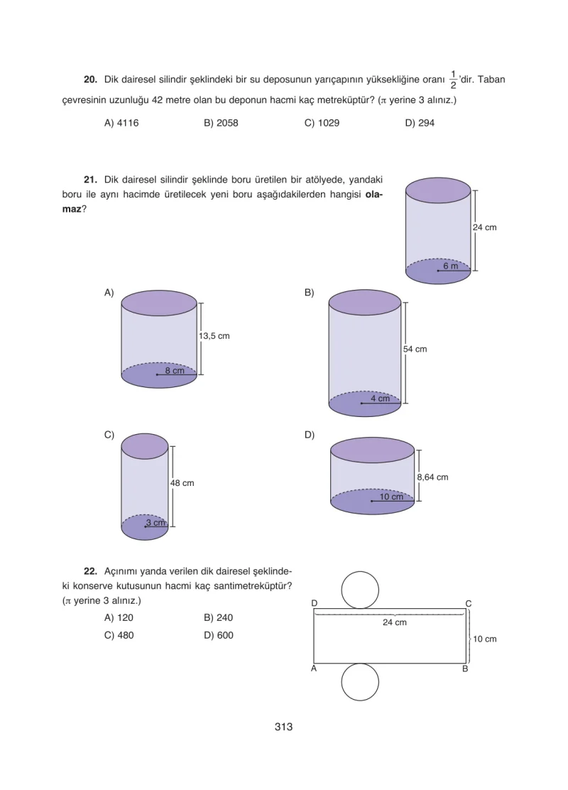 8. Sınıf Matematik Ders Kitabı Cevapları Ada Yayınları Sayfa 313