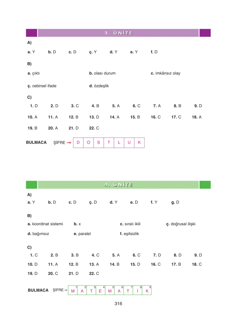 8. Sınıf Matematik Ders Kitabı Cevapları Ada Yayınları Sayfa 316