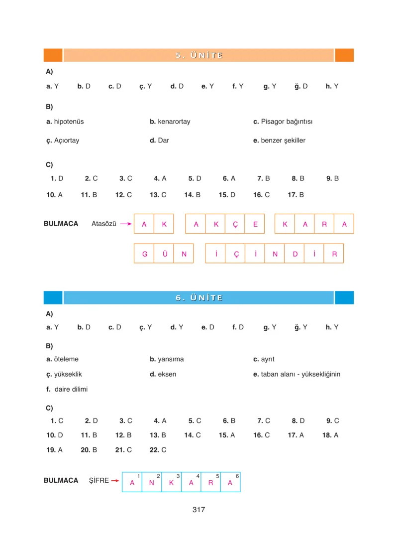 8. Sınıf Matematik Ders Kitabı Cevapları Ada Yayınları Sayfa 317