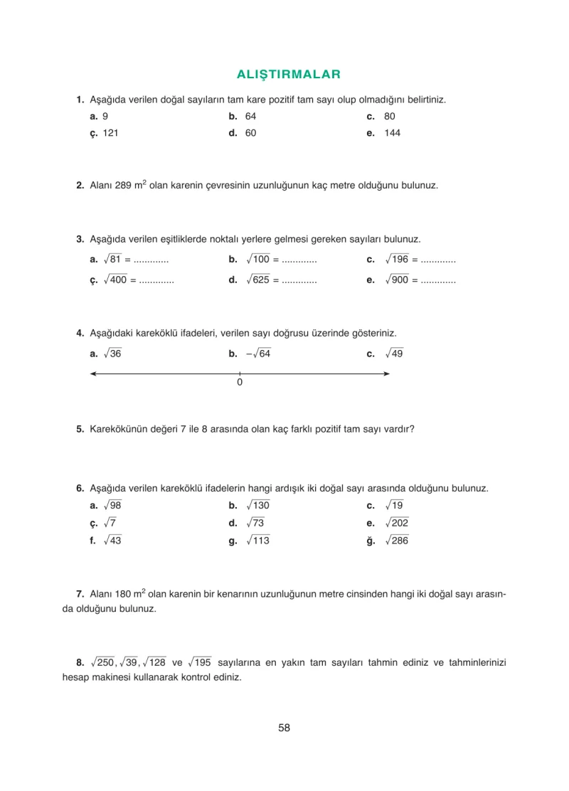 8. Sınıf Matematik Ders Kitabı Cevapları Ada Yayınları Sayfa 58