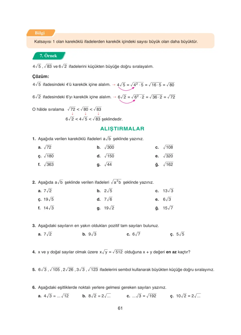 8. Sınıf Matematik Ders Kitabı Cevapları Ada Yayınları Sayfa 61