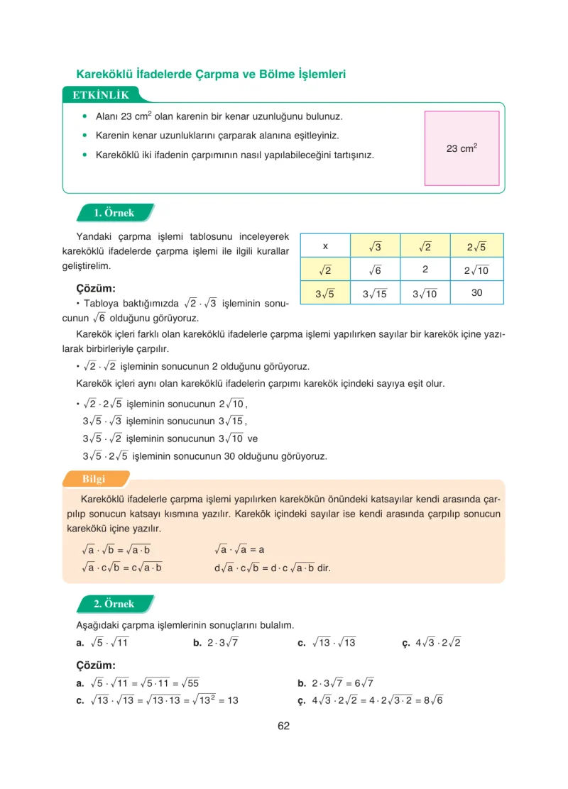 8. Sınıf Matematik Ders Kitabı Cevapları Ada Yayınları Sayfa 62