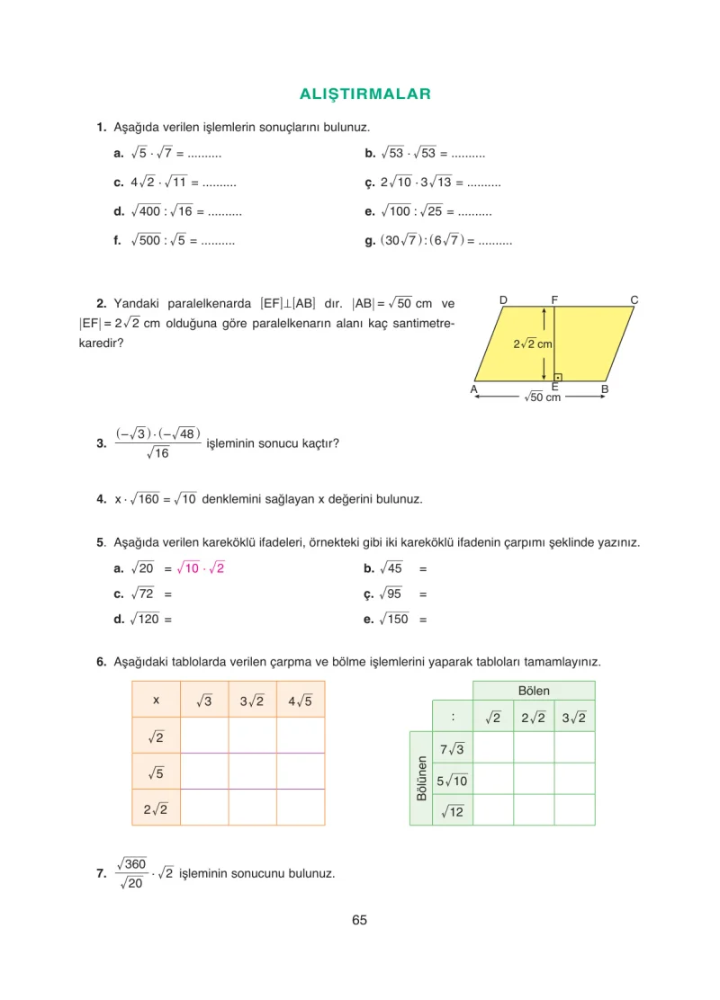 8. Sınıf Matematik Ders Kitabı Cevapları Ada Yayınları Sayfa 65