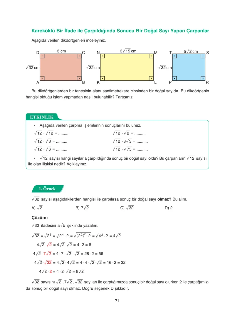 8. Sınıf Matematik Ders Kitabı Cevapları Ada Yayınları Sayfa 71