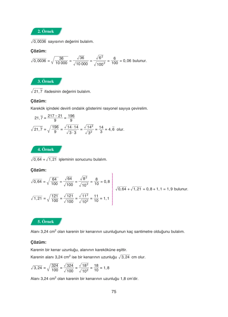 8. Sınıf Matematik Ders Kitabı Cevapları Ada Yayınları Sayfa 75