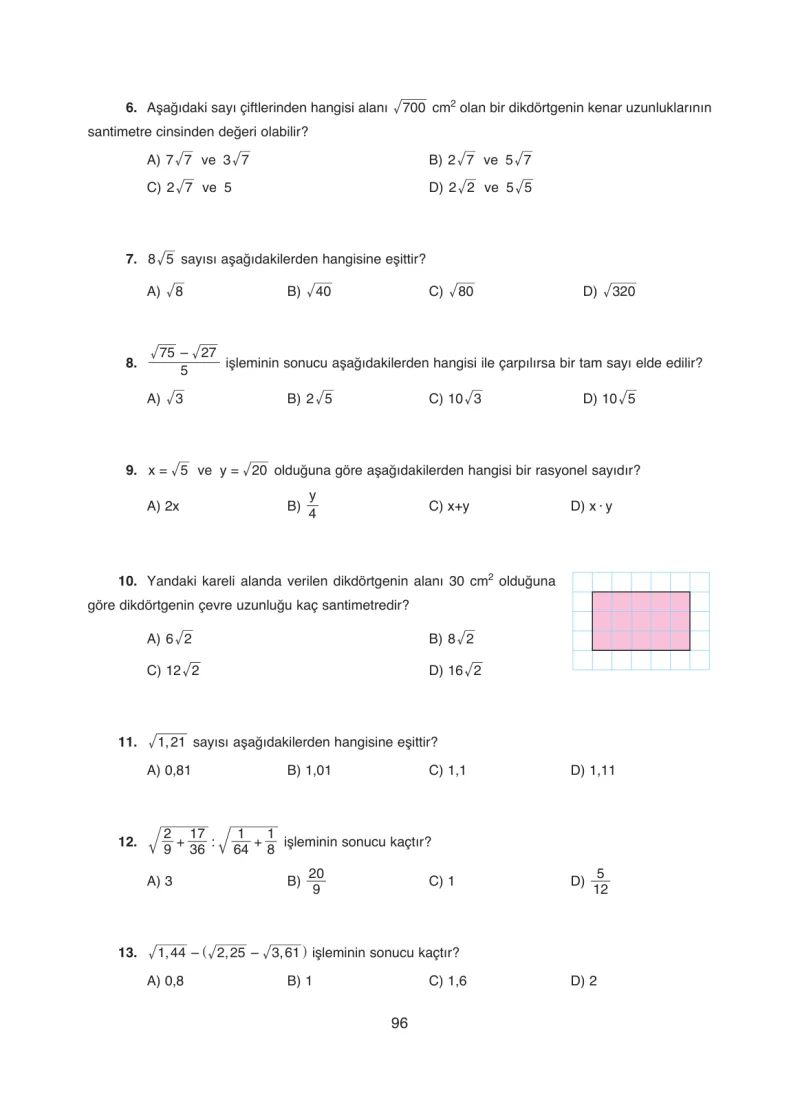 8. Sınıf Matematik Ders Kitabı Cevapları Ada Yayınları Sayfa 96