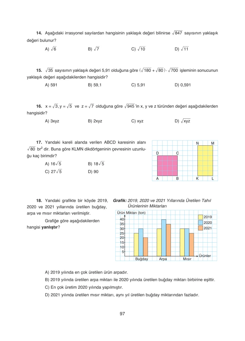 8. Sınıf Matematik Ders Kitabı Cevapları Ada Yayınları Sayfa 97