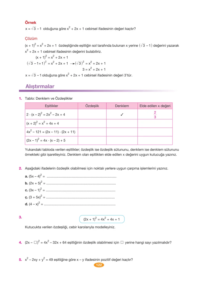 8. Sınıf Matematik Ders Kitabı Cevapları Berkay Yayınları Sayfa 122