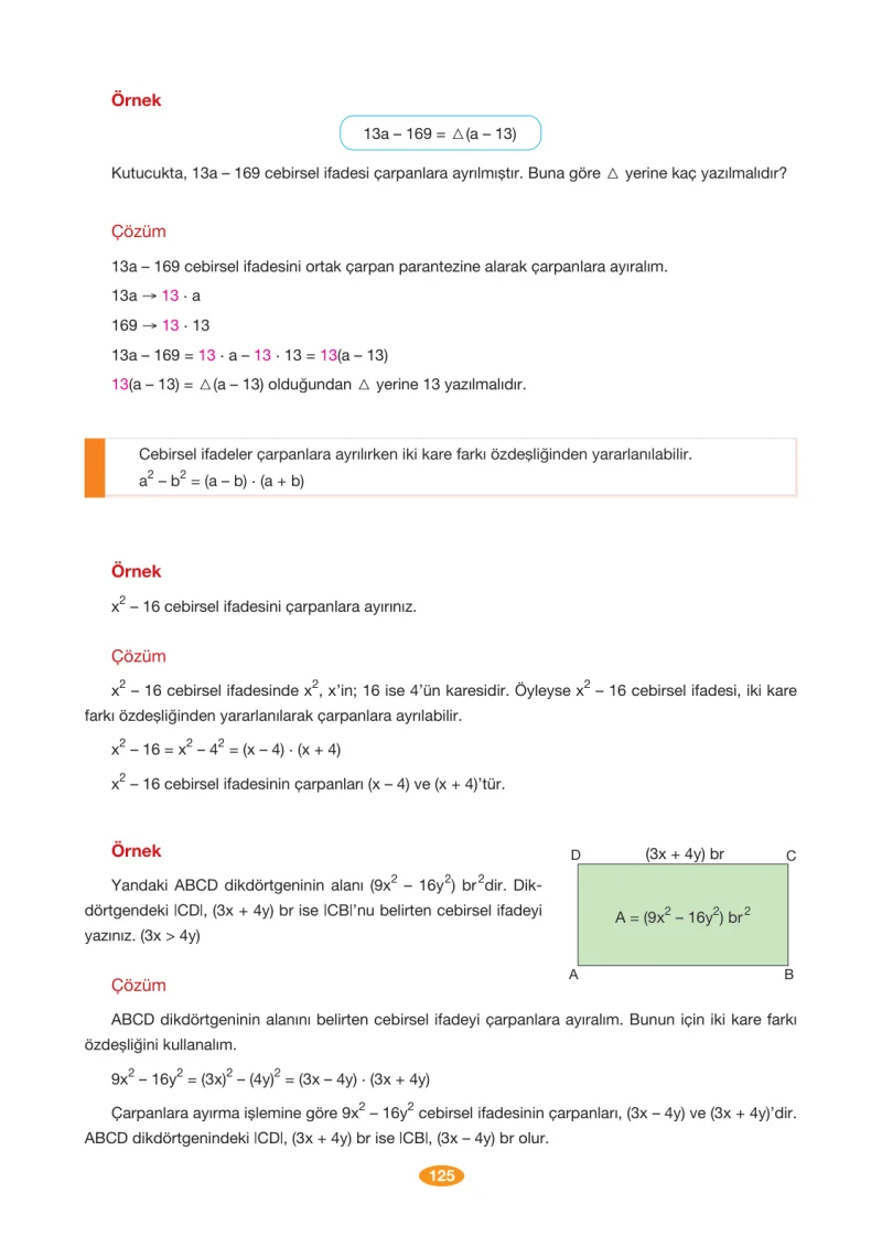 8. Sınıf Matematik Ders Kitabı Cevapları Berkay Yayınları Sayfa 125