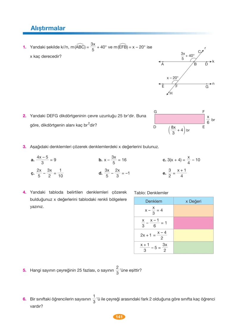 8. Sınıf Matematik Ders Kitabı Cevapları Berkay Yayınları Sayfa 141
