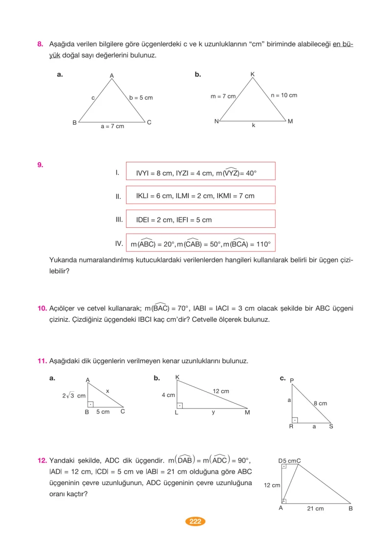 8. Sınıf Matematik Ders Kitabı Cevapları Berkay Yayınları Sayfa 222