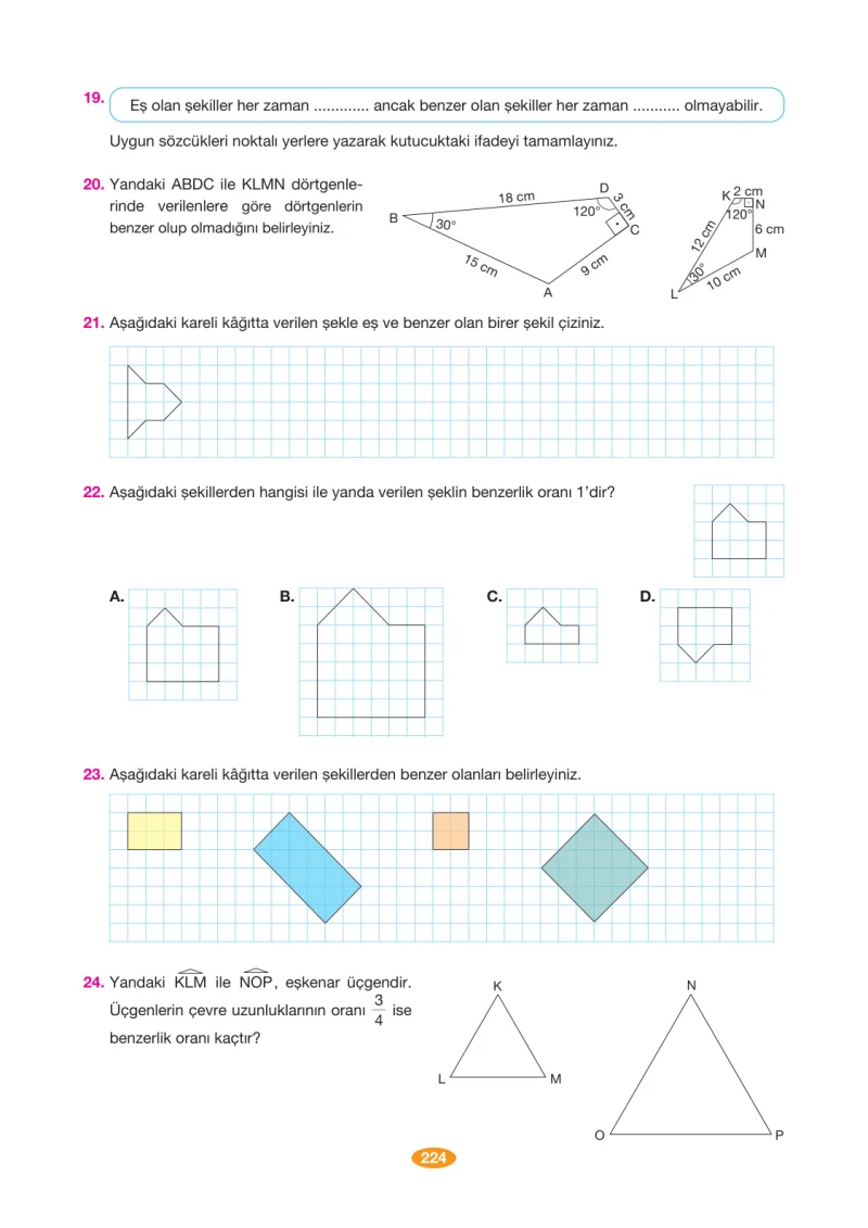 8. Sınıf Matematik Ders Kitabı Cevapları Berkay Yayınları Sayfa 224