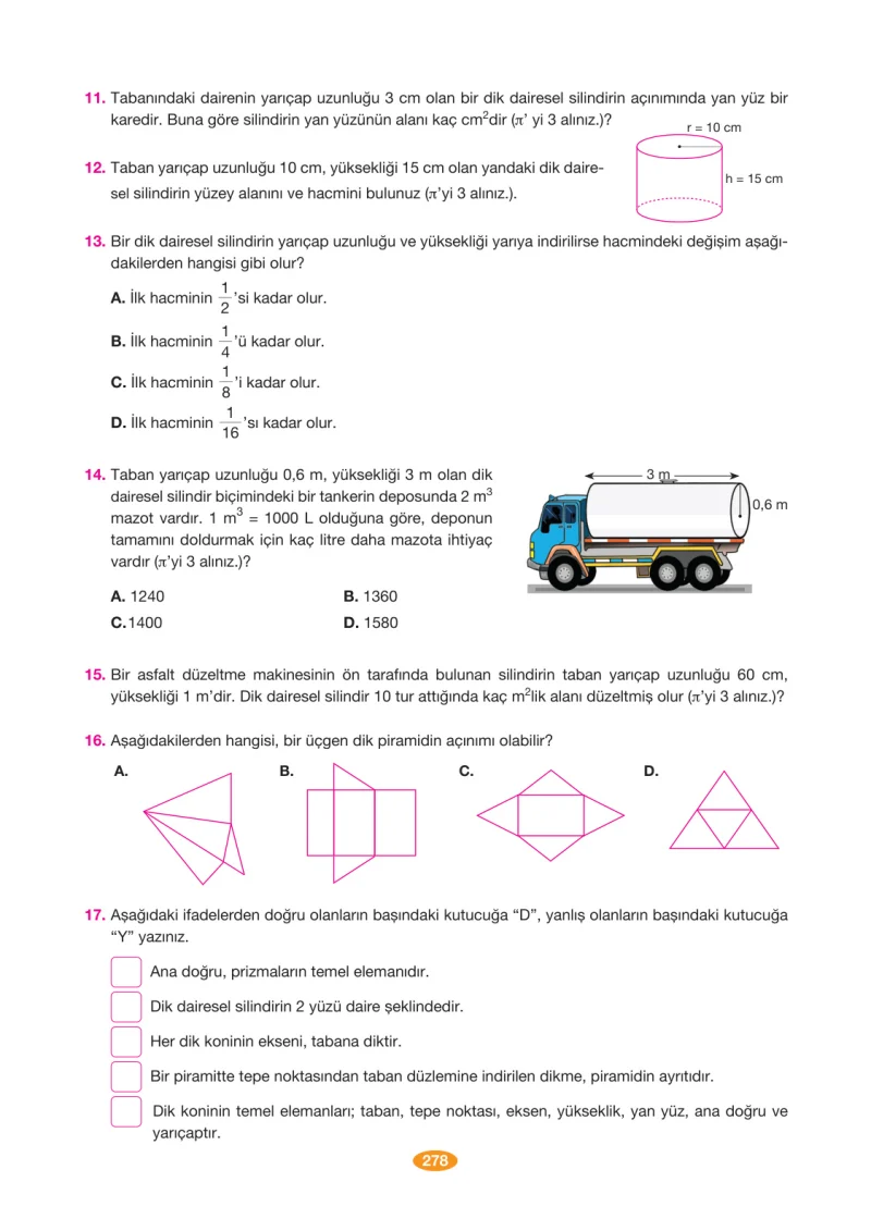 8. Sınıf Matematik Ders Kitabı Cevapları Berkay Yayınları Sayfa 278
