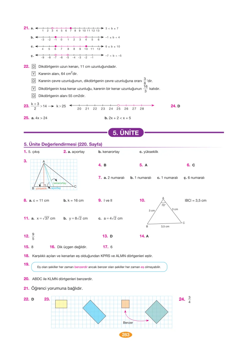 8. Sınıf Matematik Ders Kitabı Cevapları Berkay Yayınları Sayfa 283
