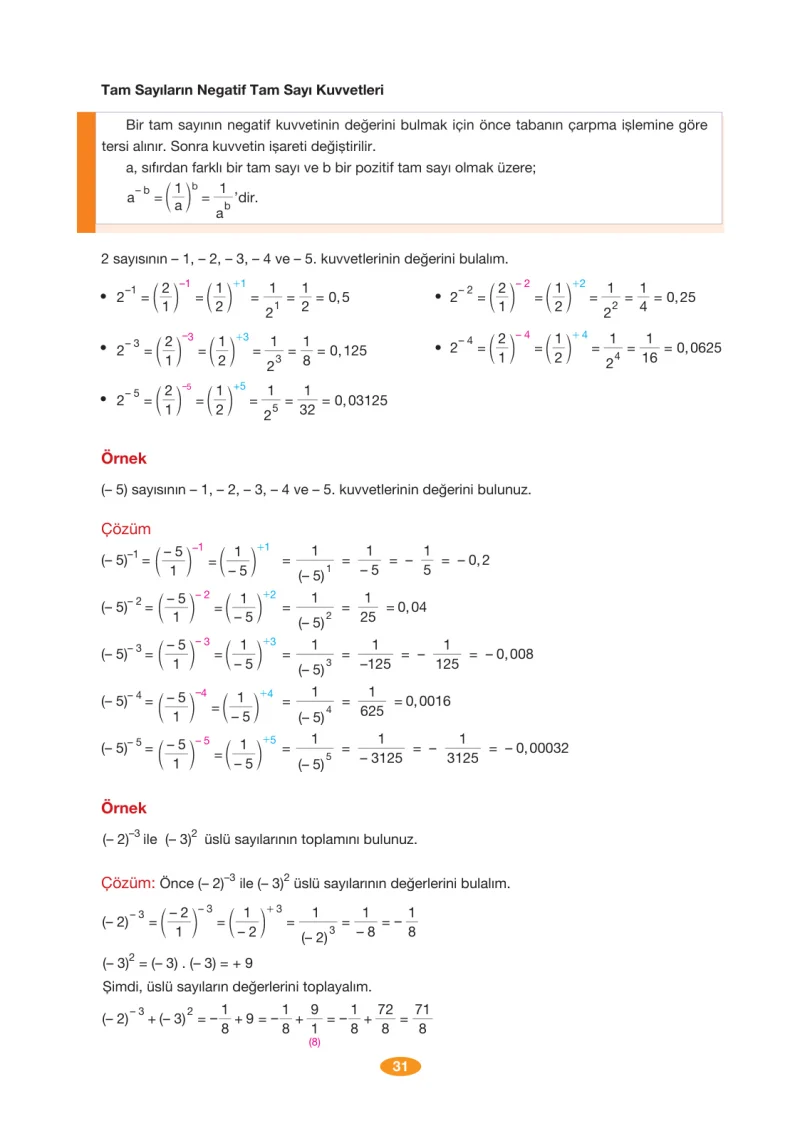 8. Sınıf Matematik Ders Kitabı Cevapları Berkay Yayınları Sayfa 31