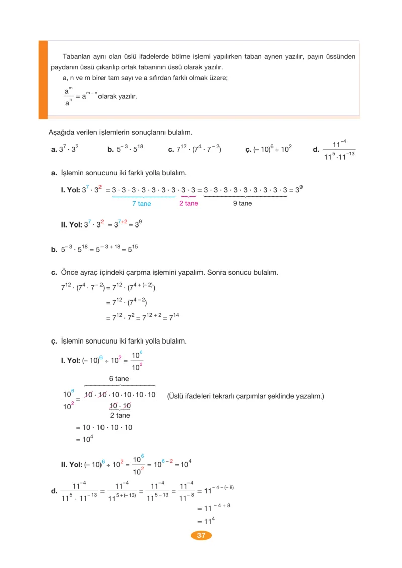 8. Sınıf Matematik Ders Kitabı Cevapları Berkay Yayınları Sayfa 37