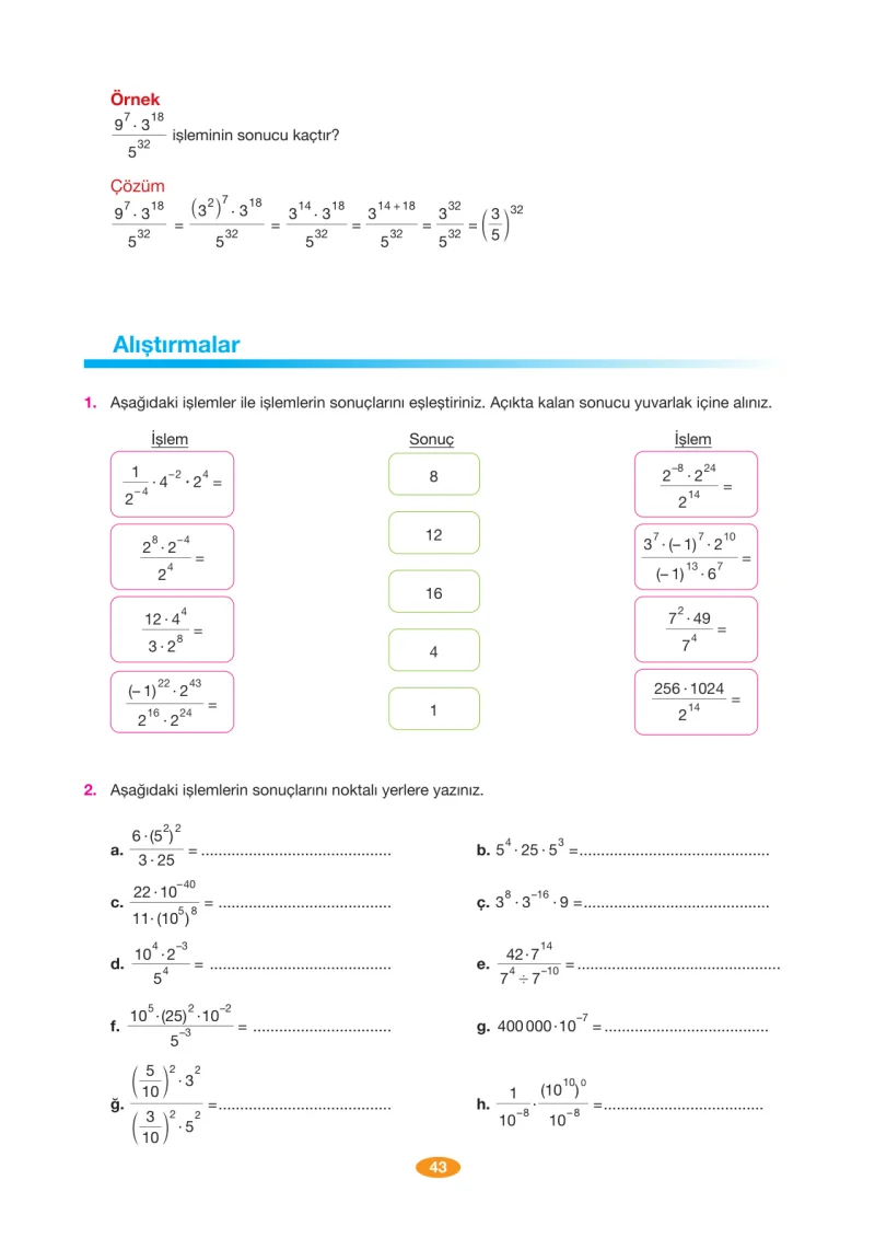 8. Sınıf Matematik Ders Kitabı Cevapları Berkay Yayınları Sayfa 43