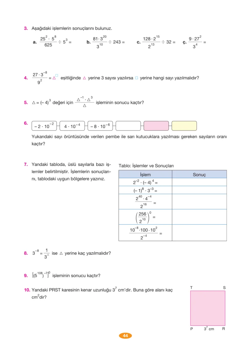 8. Sınıf Matematik Ders Kitabı Cevapları Berkay Yayınları Sayfa 44