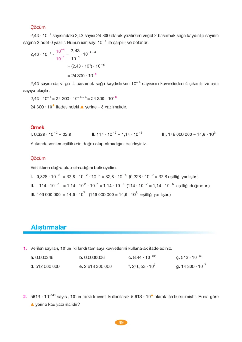 8. Sınıf Matematik Ders Kitabı Cevapları Berkay Yayınları Sayfa 49