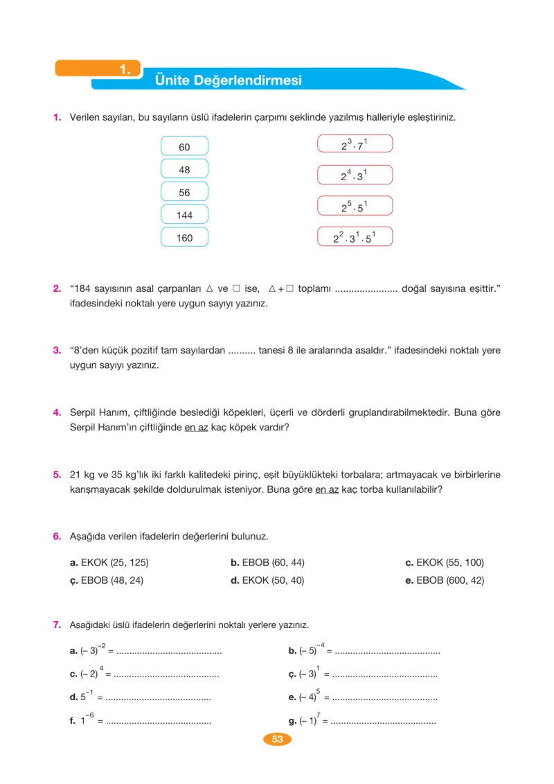 8. Sınıf Matematik Ders Kitabı Cevapları Berkay Yayınları Sayfa 53