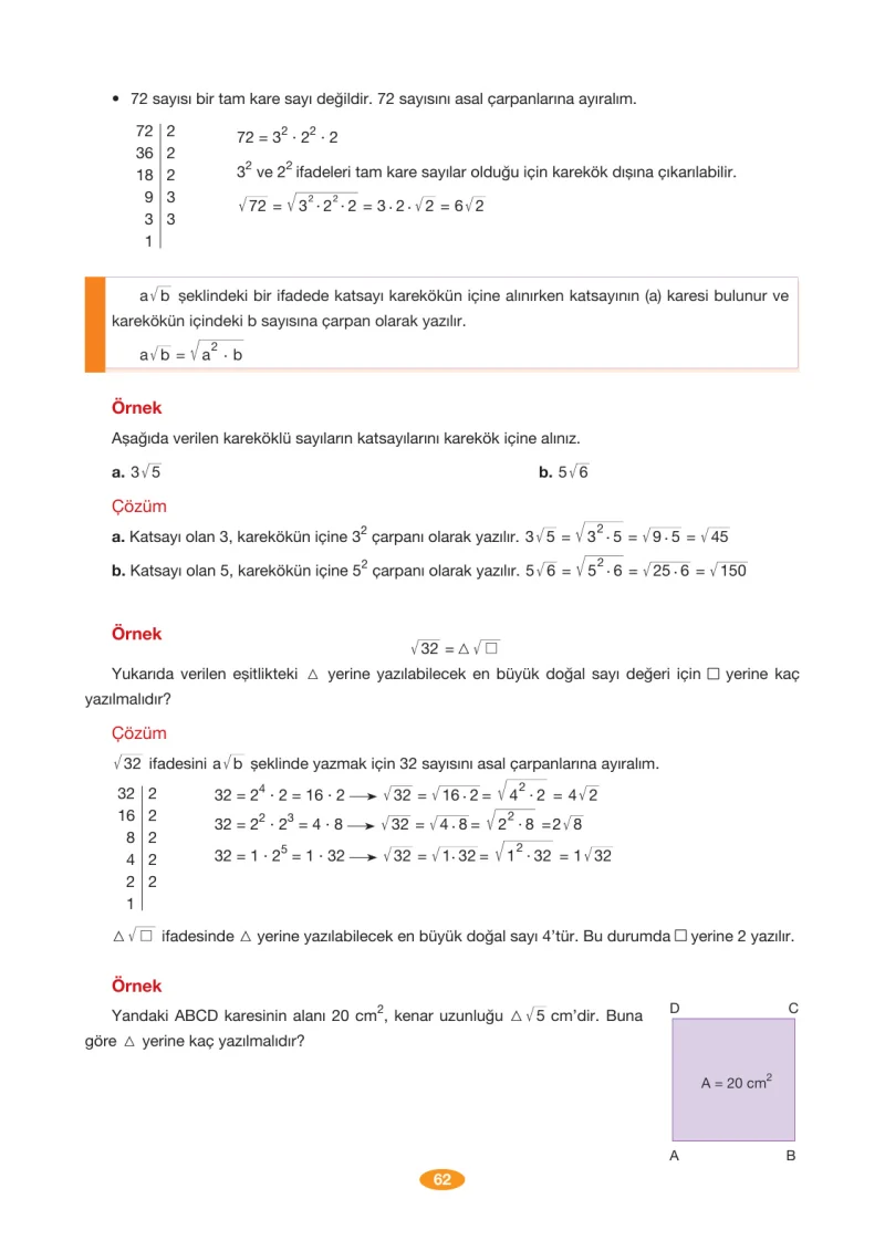 8. Sınıf Matematik Ders Kitabı Cevapları Berkay Yayınları Sayfa 62