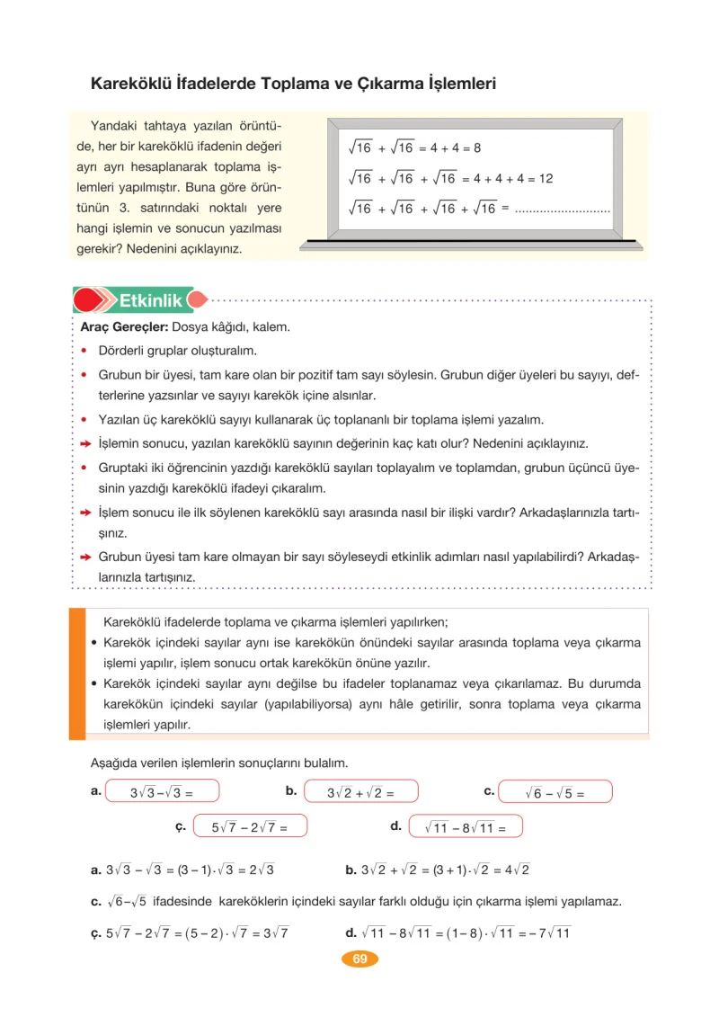8. Sınıf Matematik Ders Kitabı Cevapları Berkay Yayınları Sayfa 69