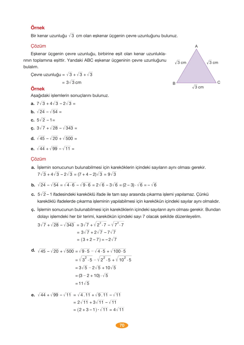 8. Sınıf Matematik Ders Kitabı Cevapları Berkay Yayınları Sayfa 70