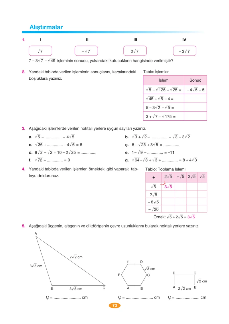 8. Sınıf Matematik Ders Kitabı Cevapları Berkay Yayınları Sayfa 73