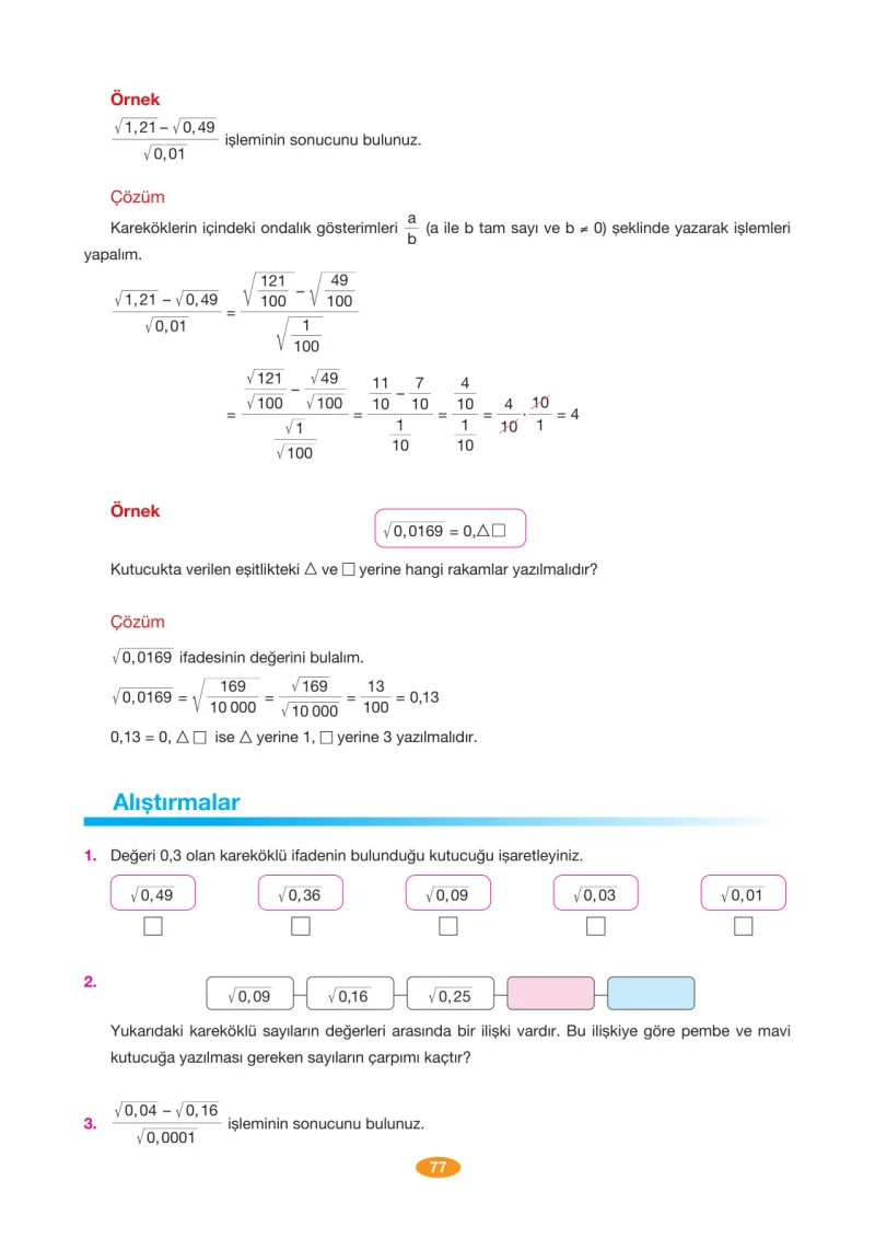 8. Sınıf Matematik Ders Kitabı Cevapları Berkay Yayınları Sayfa 77