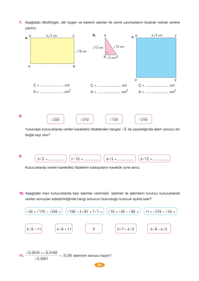 8. Sınıf Matematik Ders Kitabı Cevapları Berkay Yayınları Sayfa 93