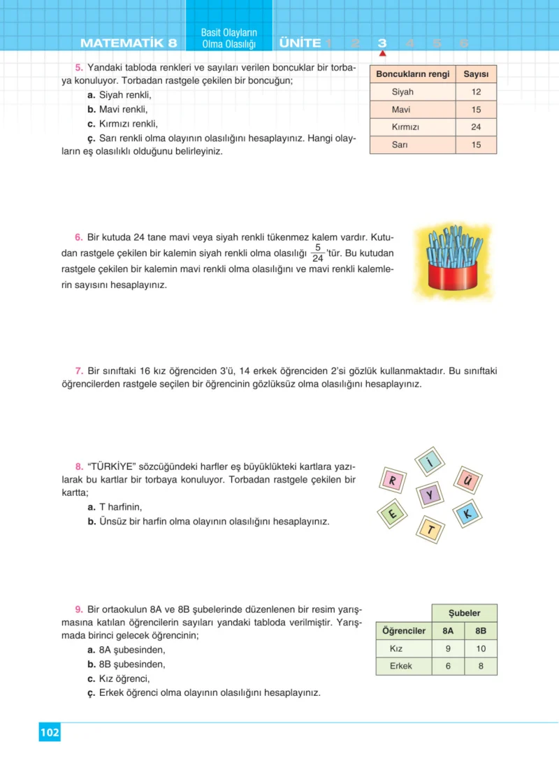 8. Sınıf Matematik Ders Kitabı Cevapları Koza Yayınları Sayfa 102