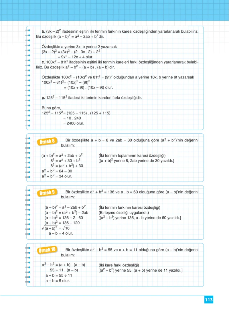 8. Sınıf Matematik Ders Kitabı Cevapları Koza Yayınları Sayfa 113