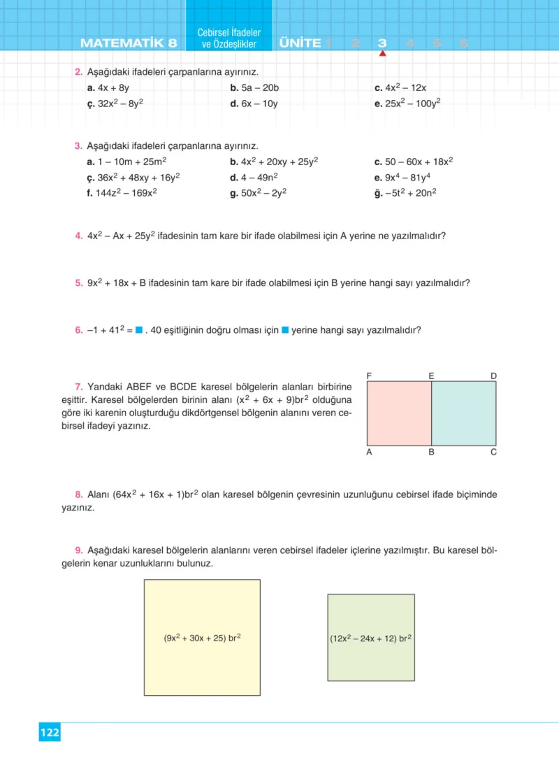 8. Sınıf Matematik Ders Kitabı Cevapları Koza Yayınları Sayfa 122