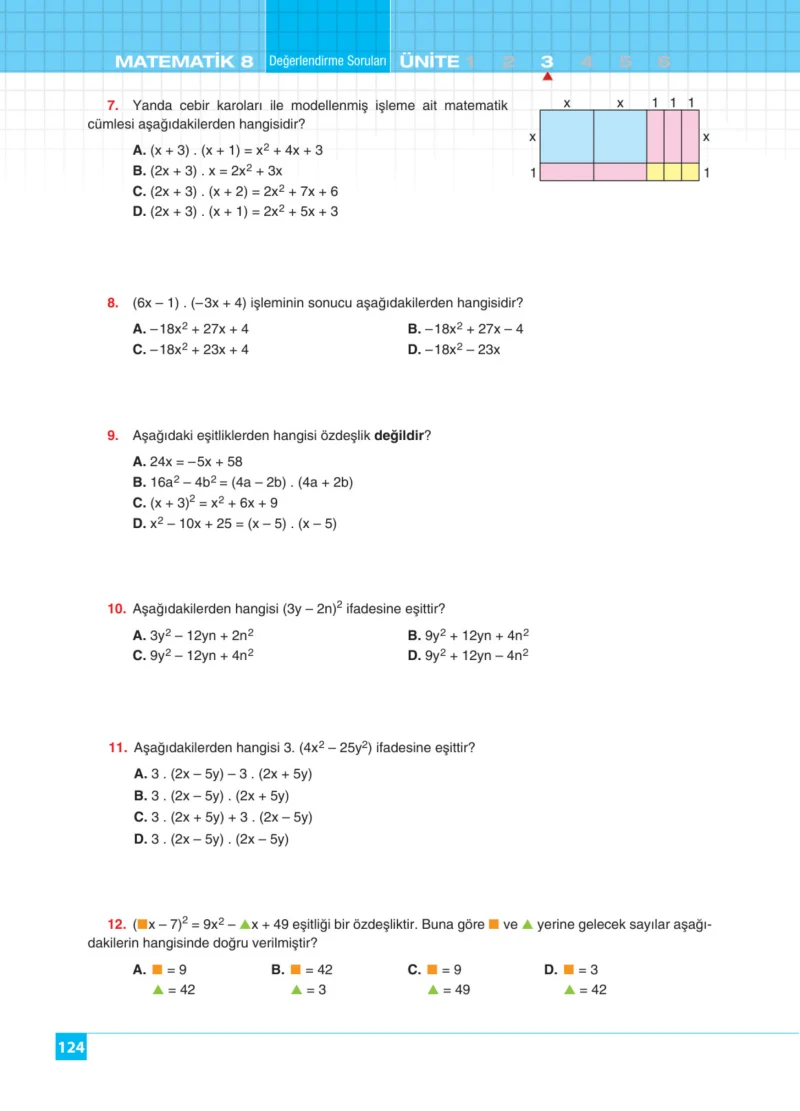8. Sınıf Matematik Ders Kitabı Cevapları Koza Yayınları Sayfa 124