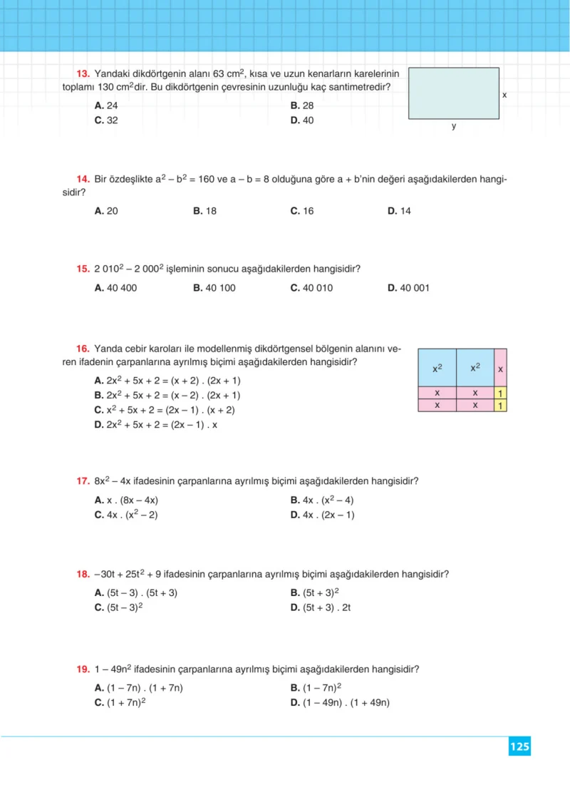 8. Sınıf Matematik Ders Kitabı Cevapları Koza Yayınları Sayfa 125