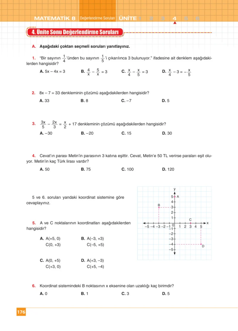 8. Sınıf Matematik Ders Kitabı Cevapları Koza Yayınları Sayfa 176