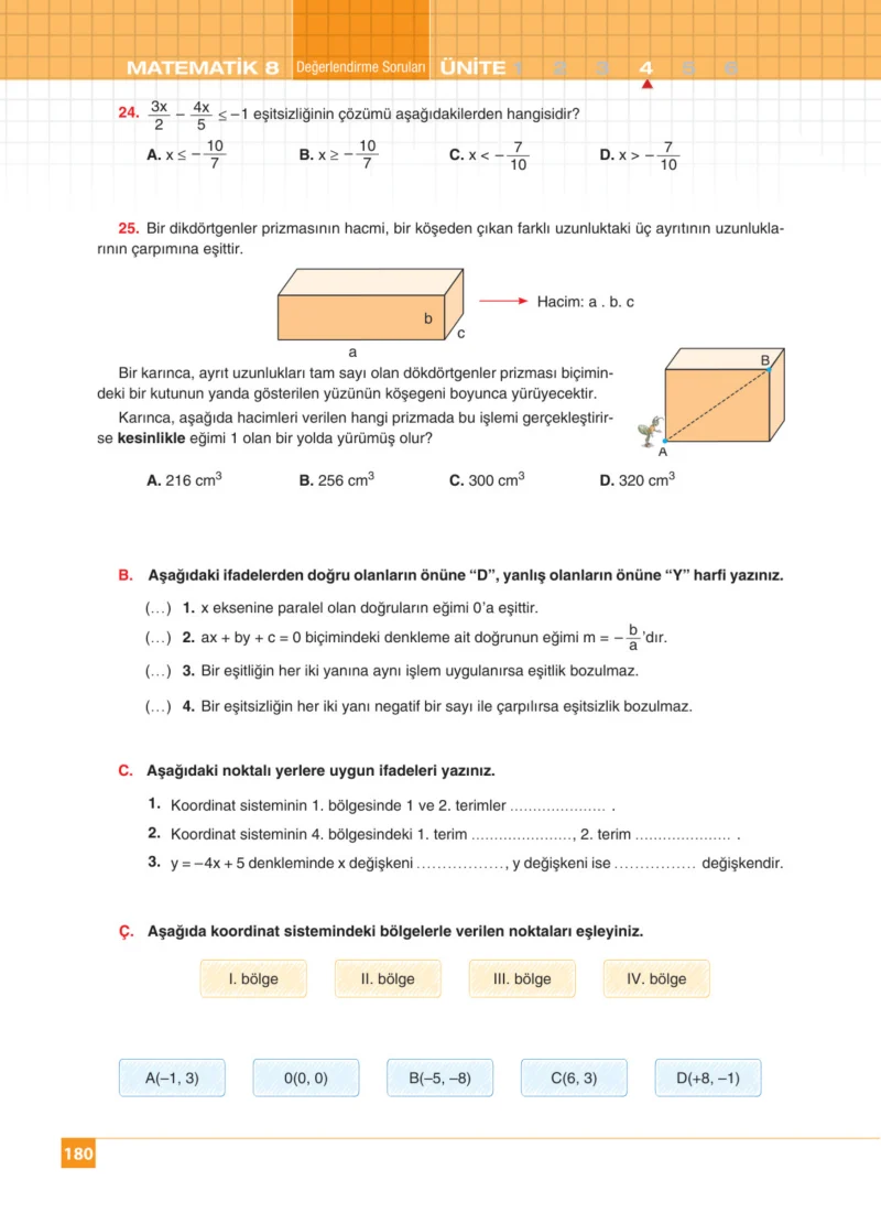 8. Sınıf Matematik Ders Kitabı Cevapları Koza Yayınları Sayfa 180