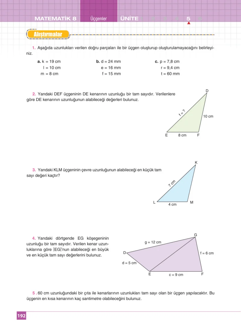 8. Sınıf Matematik Ders Kitabı Cevapları Koza Yayınları Sayfa 192