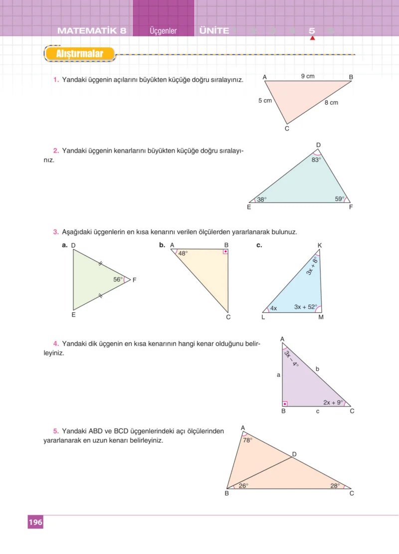 8. Sınıf Matematik Ders Kitabı Cevapları Koza Yayınları Sayfa 196