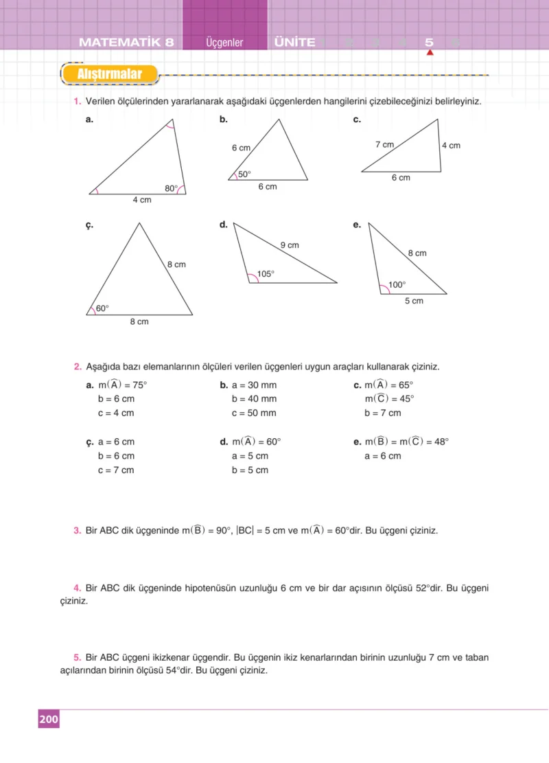 8. Sınıf Matematik Ders Kitabı Cevapları Koza Yayınları Sayfa 200