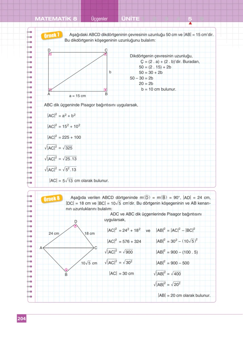 8. Sınıf Matematik Ders Kitabı Cevapları Koza Yayınları Sayfa 204