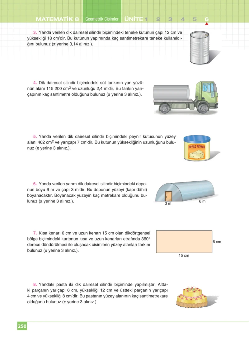 8. Sınıf Matematik Ders Kitabı Cevapları Koza Yayınları Sayfa 250