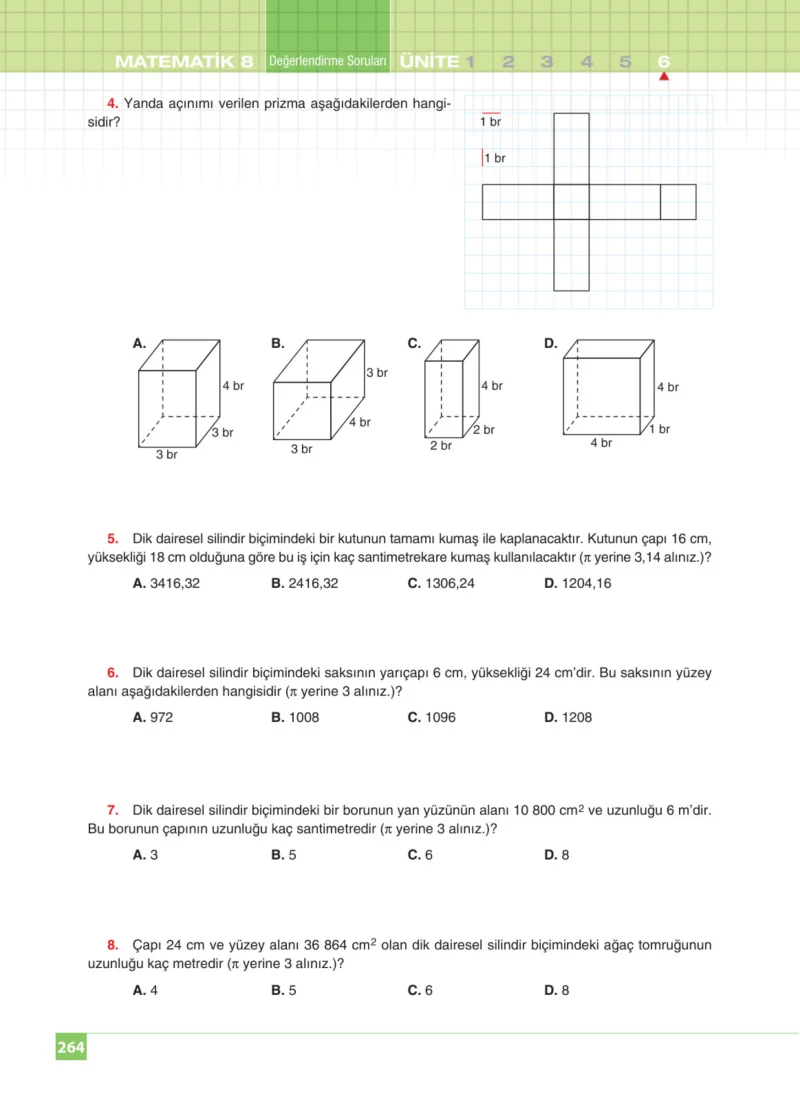 8. Sınıf Matematik Ders Kitabı Cevapları Koza Yayınları Sayfa 264