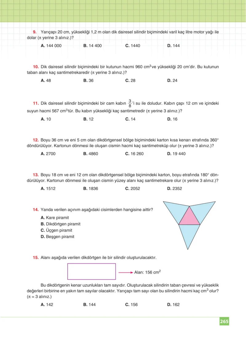 8. Sınıf Matematik Ders Kitabı Cevapları Koza Yayınları Sayfa 265