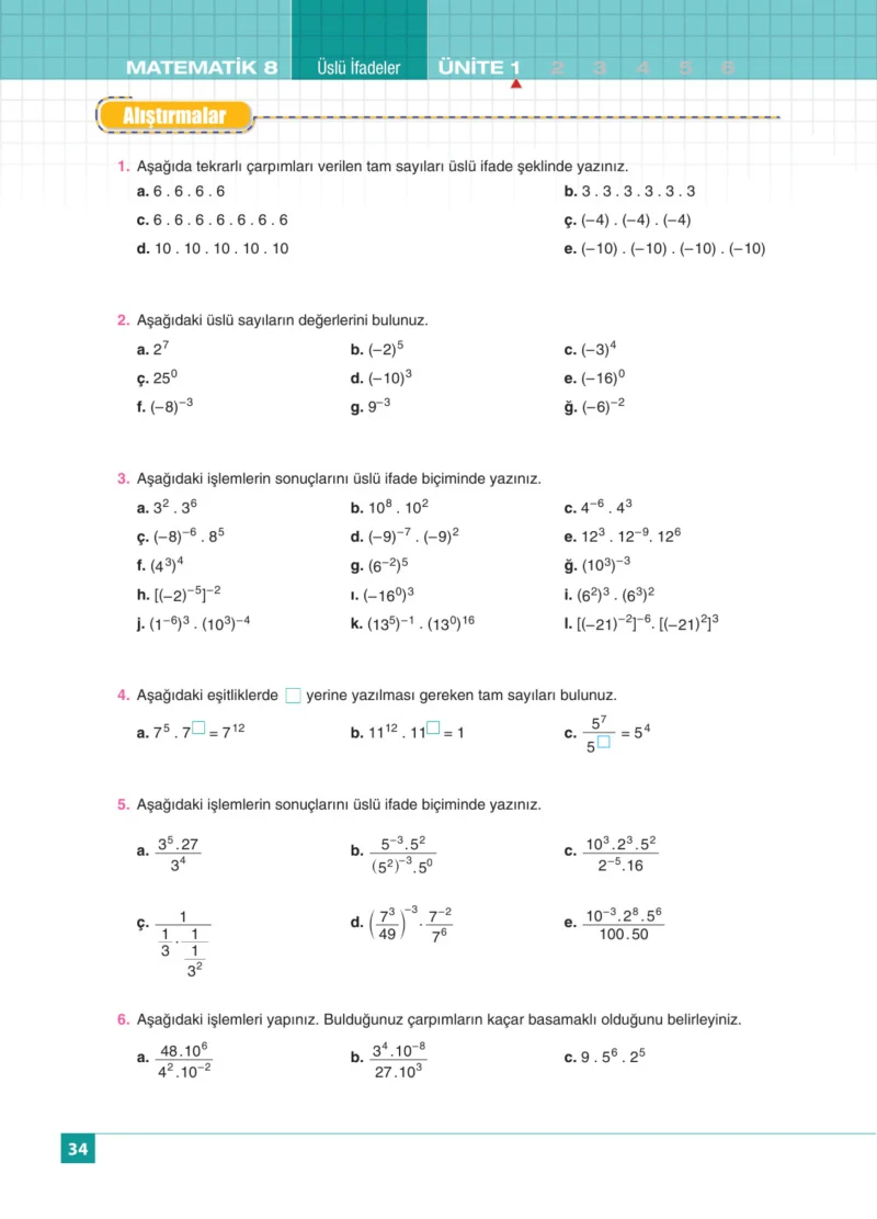 8. Sınıf Matematik Ders Kitabı Cevapları Koza Yayınları Sayfa 34