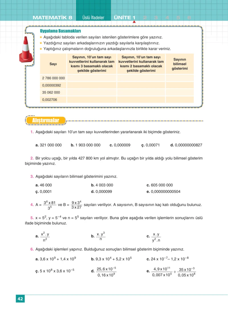 8. Sınıf Matematik Ders Kitabı Cevapları Koza Yayınları Sayfa 42